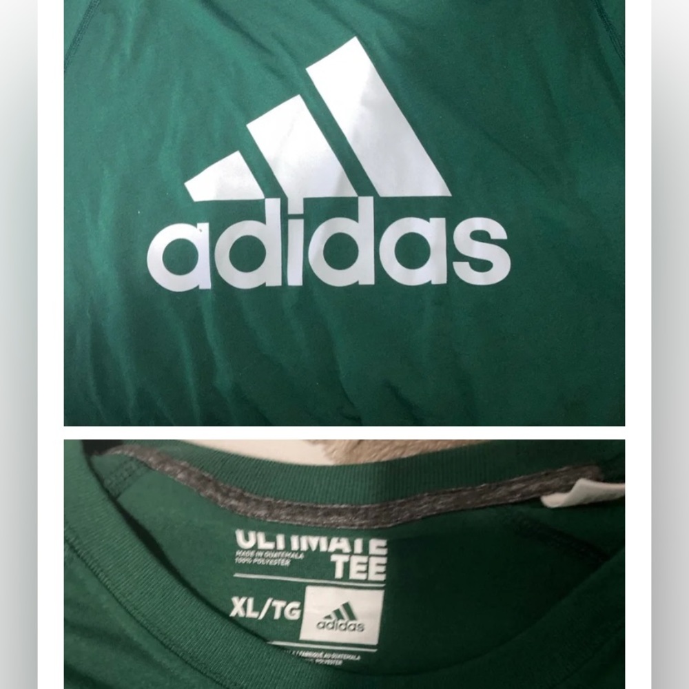 Green and white adidas t shirt